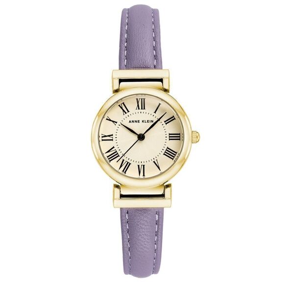 Anne Klein Round Cream Dial Gold Plated Watch w/ Lavender Leather Band New - Picture 1 of 6